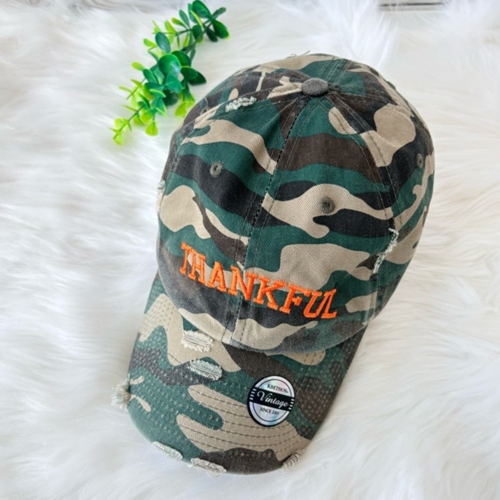 THANKFUL Camouflage Baseball Cap - Green Camo